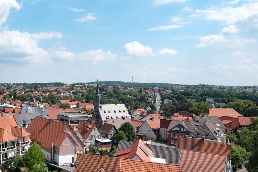 Korbach, Altstadt mit Rathaus, vom Tylenturm gesehen