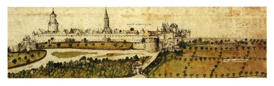 Historische Ansicht der Burg Friedberg von Westen aus dem Jahr 1553