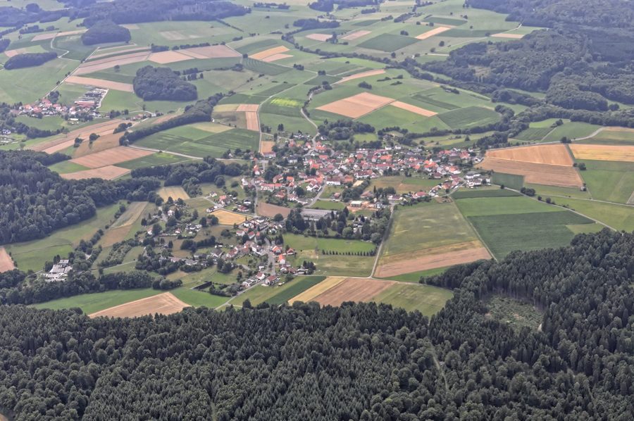 Luftaufnahme von Hülsa mit umliegender Landschaft