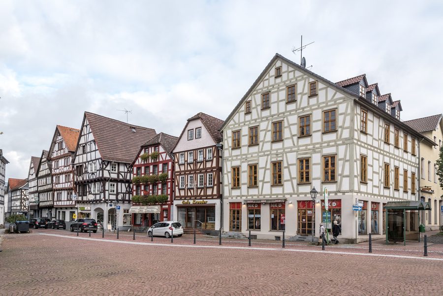 Historische Gebäude am Marktplatz in Grünberg, Hessen