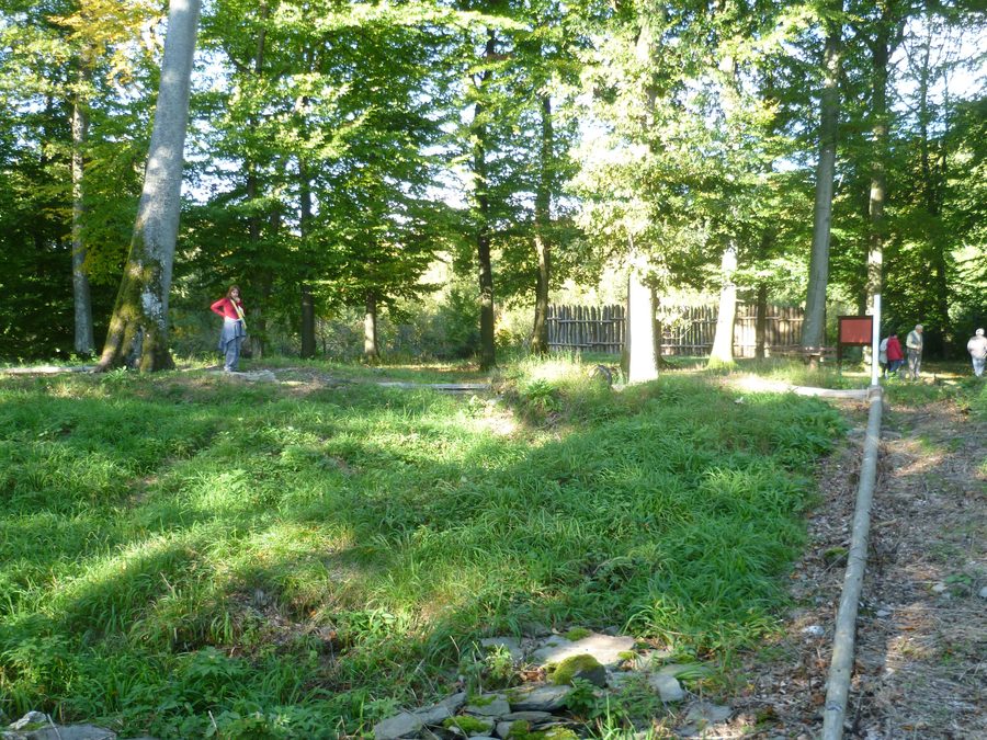 Markierte Mauerreste des Kleinkastells Auf dem Dörsterberg bei Huppert