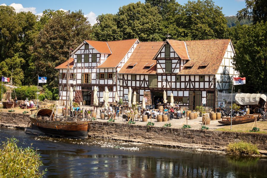 Historischer Hafen Schlagd in Wanfried an der Werra mit dem Schiff Wisera