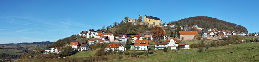 Schwarzenfels village and castle above the Sinntal valley in Hesse